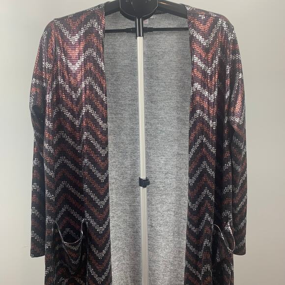 LuLaRoe Sarah Cardigan Women's L Silver Bronze Black - Picture 2 of 5